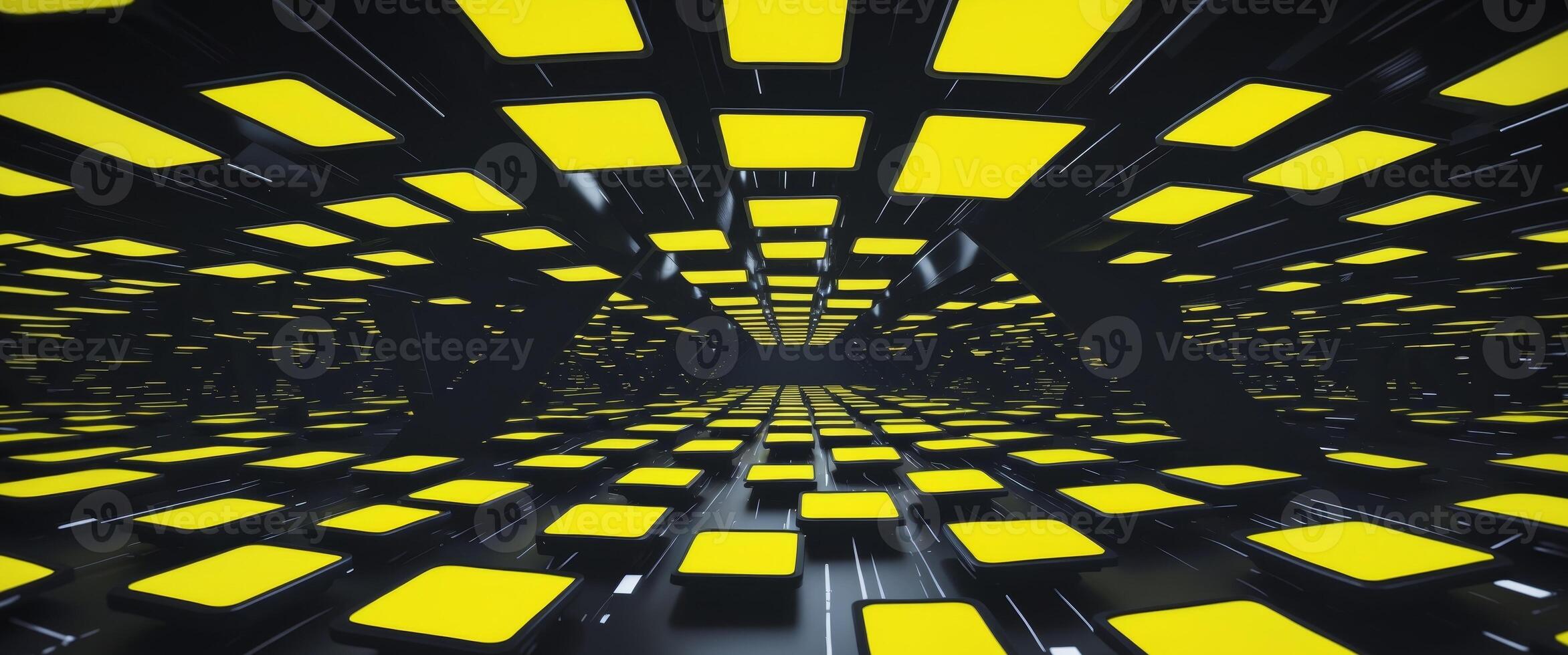 an abstract grid of glowing yellow squares in a digital space. photo