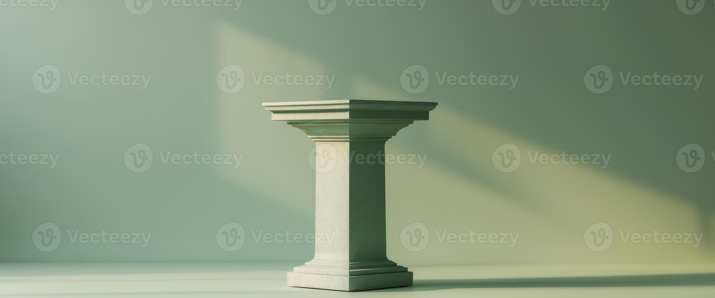 Elegant Stone Pedestal with Soft Green Background and Shadows in Contemporary Design photo