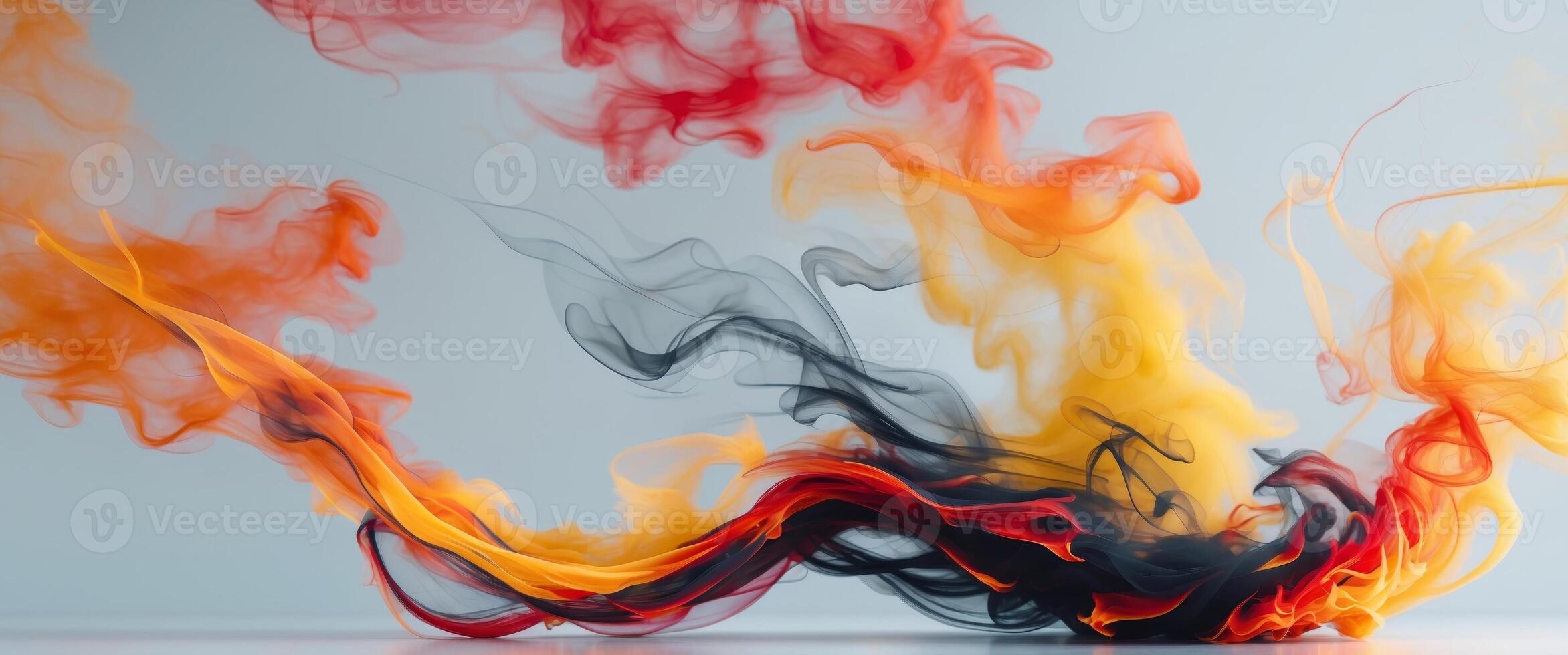 Dynamic swirl of smoke and fire with intense color interplay. photo