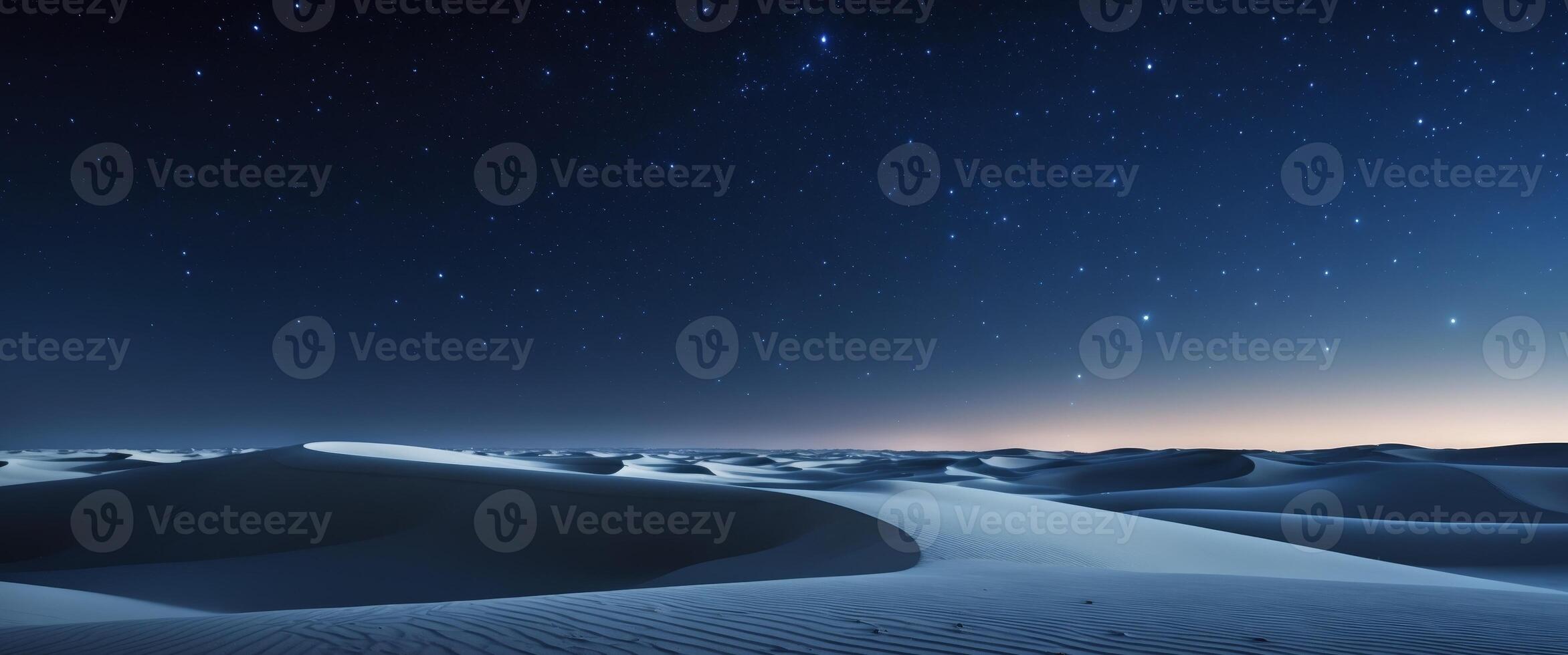 Mystical Desert Dunes at Night Under a Sky Dazzling with Stars Background. photo