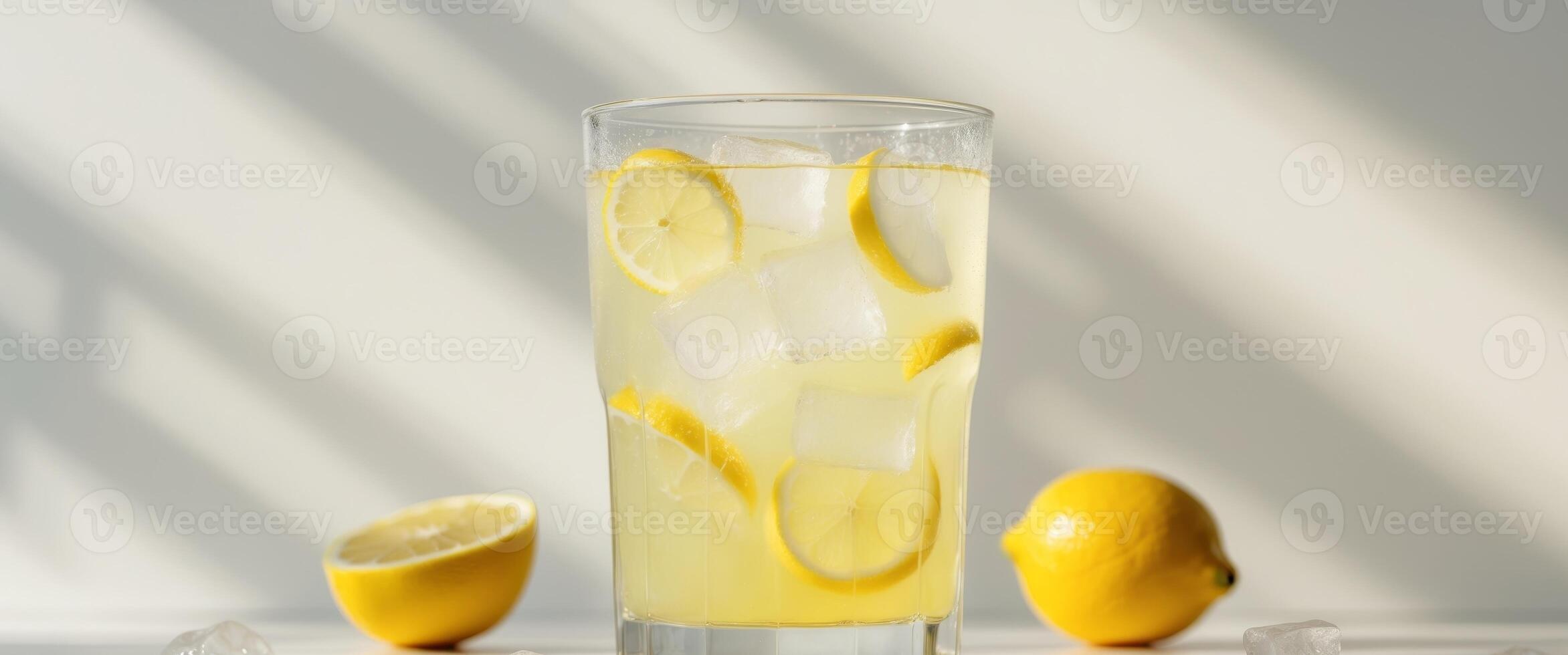 Refreshing Lemonade with Ice in a Glass on a Sunny Day photo