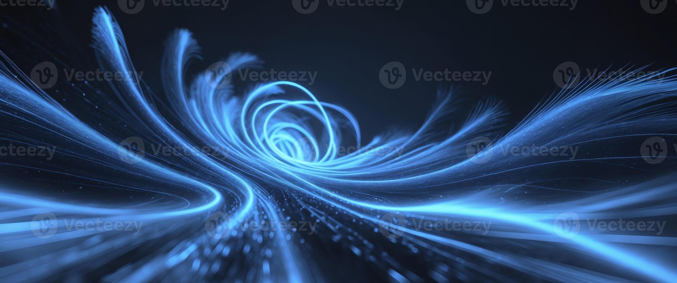 Swirling blue lights in a cosmic digital vortex. photo