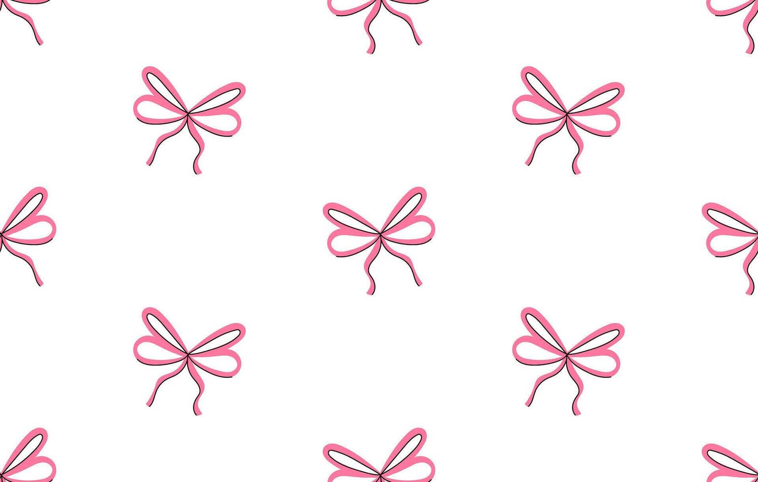 Seamles pattern with pink bows. Cute bows on a white background. Coquette girly ribbons vector