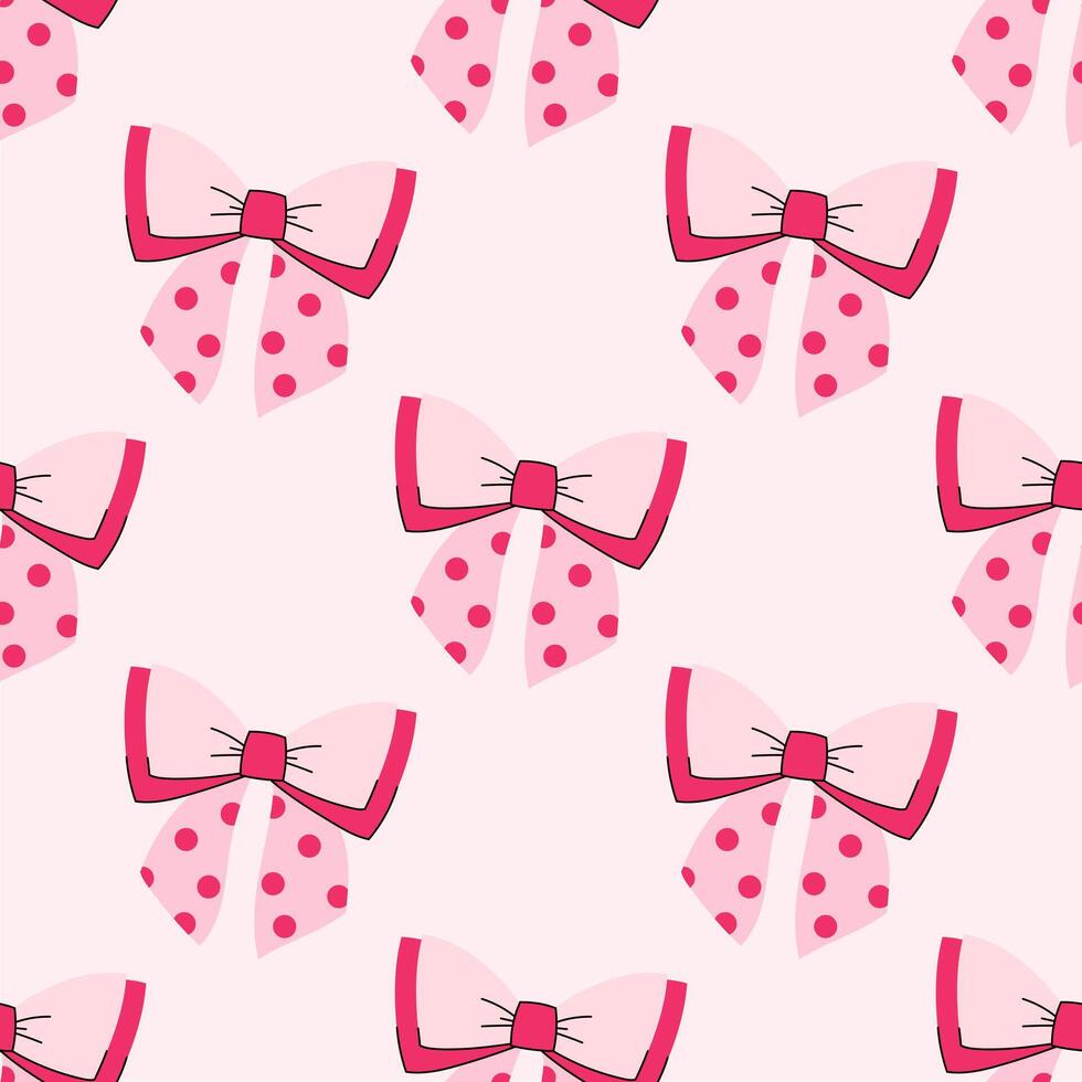 seamless print with pink bows. Cute hand drawn bow. Seamles pattern pink ribbon vector