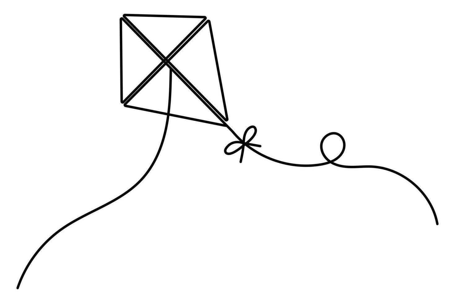 Continuous one line drawing with kite outline illustration vector