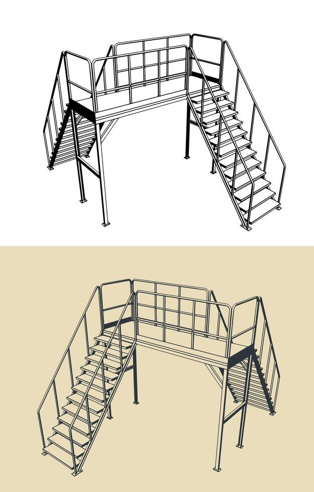 Industrial platform and stairs vector