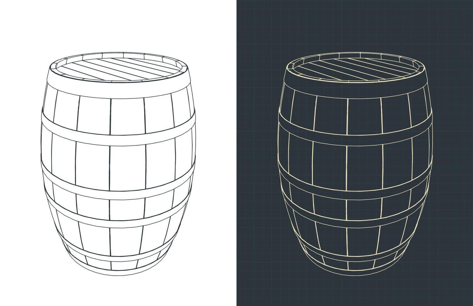 Wooden barrel blueprints vector