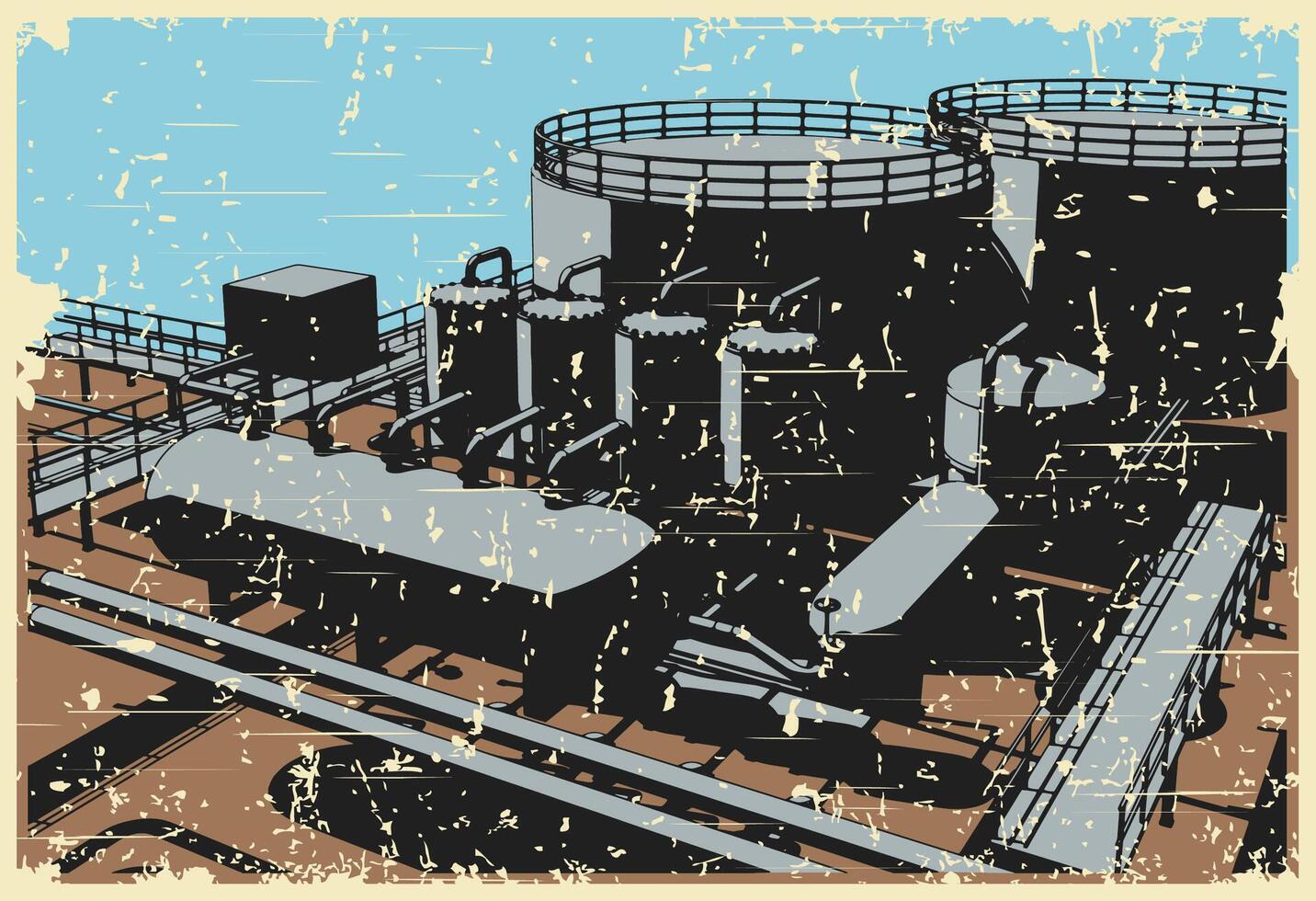 Refinery retro poster illustration vector