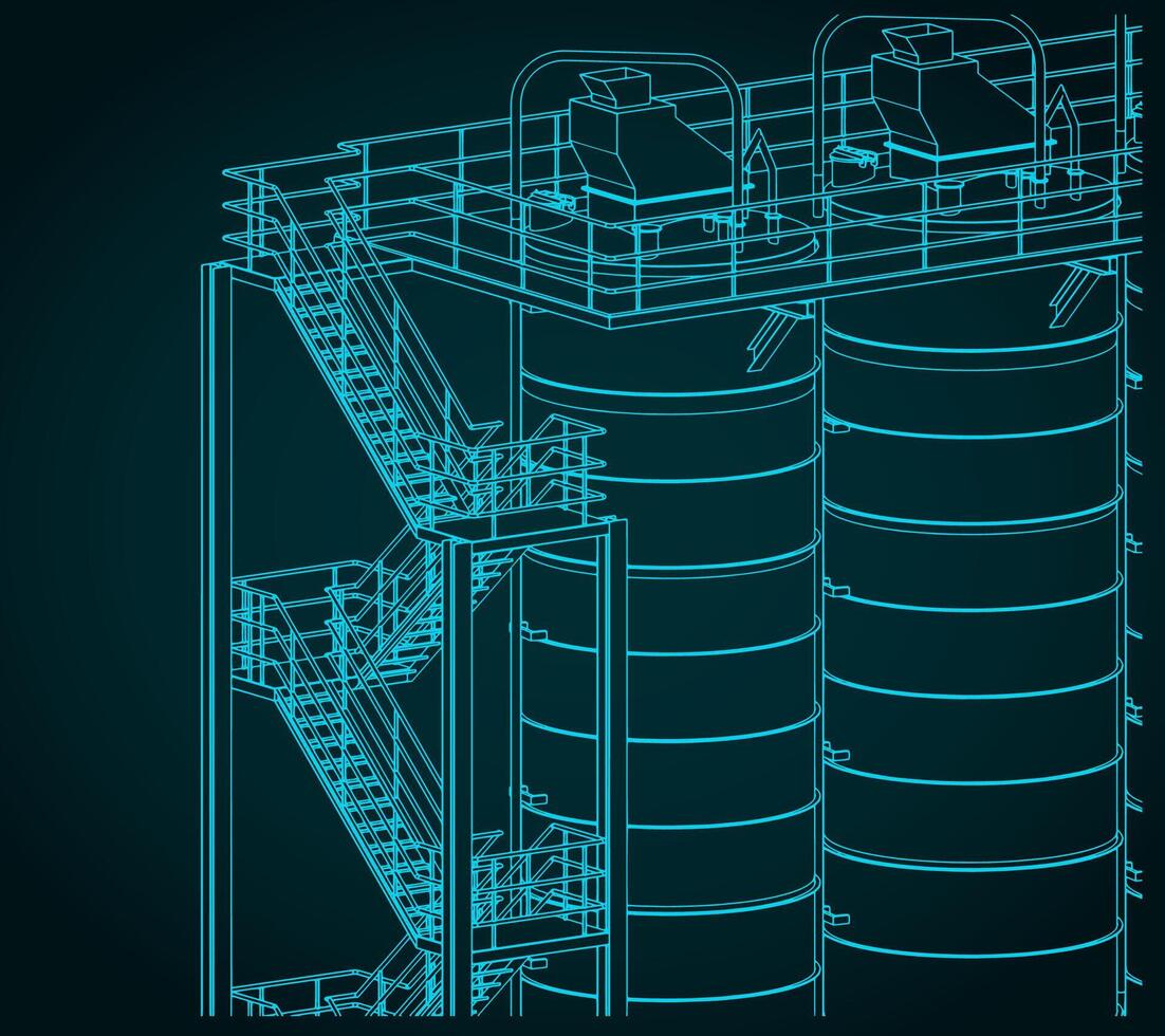 Silo storage drawings close-up vector