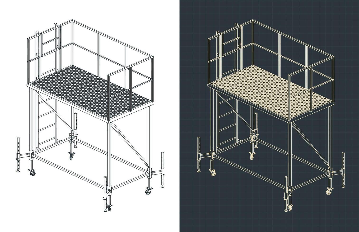 Mobile maintenance platform isometric blueprints vector