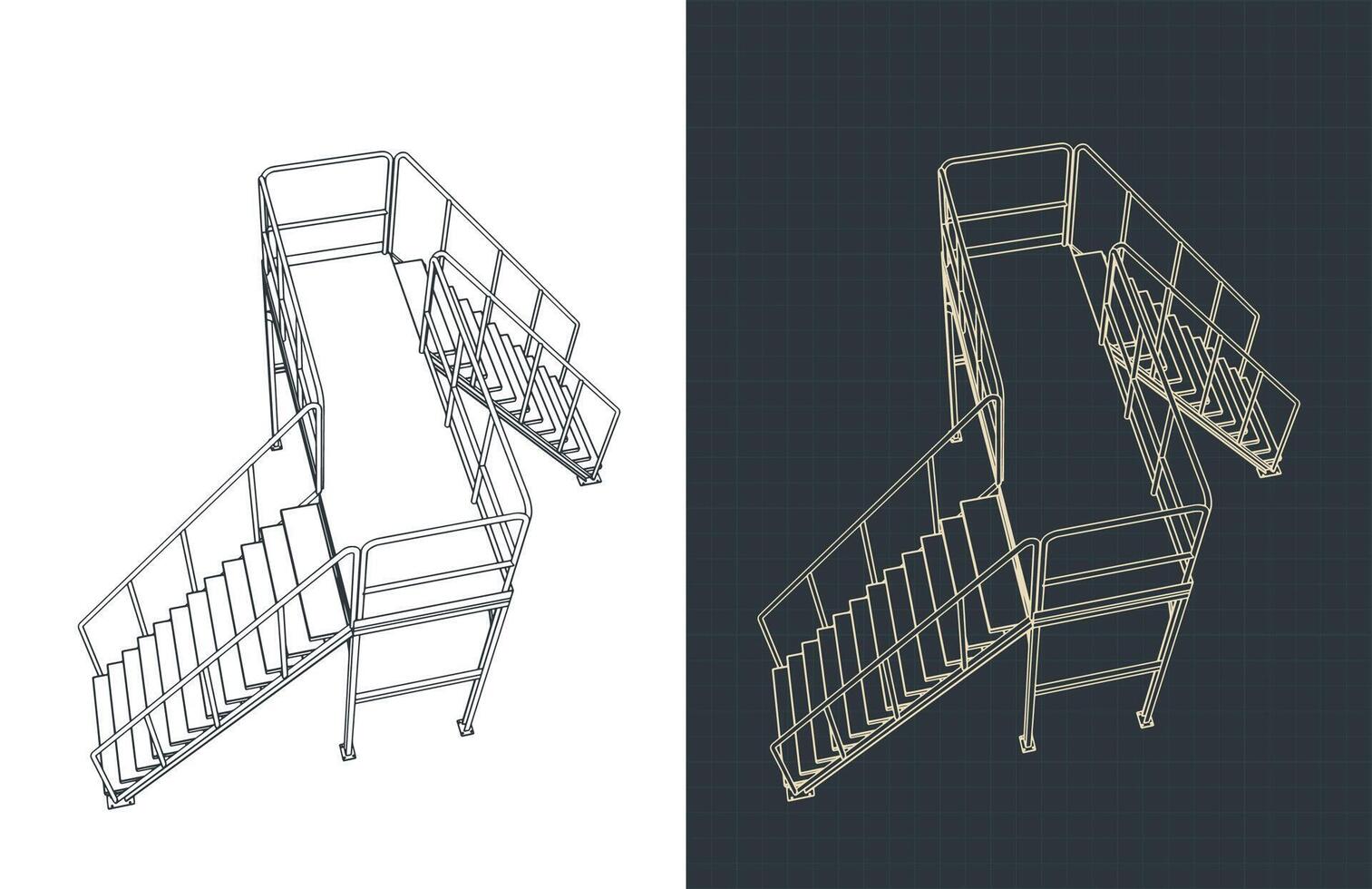 Industrial platform and stairs drawings vector