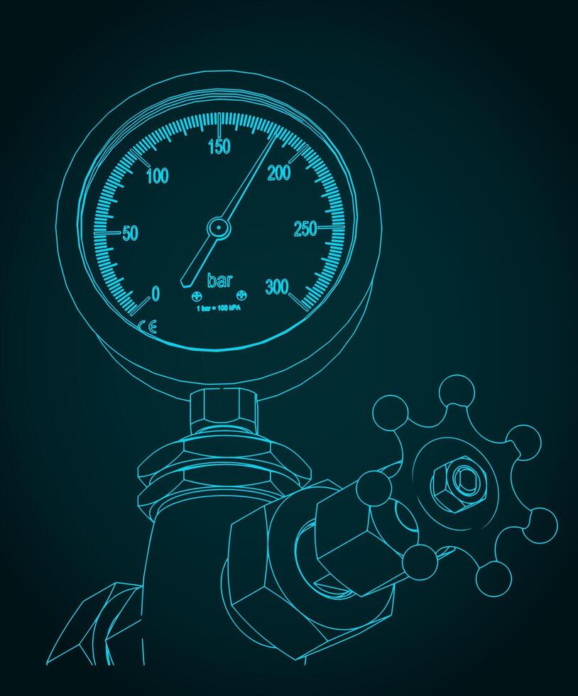 Valve for regulating gas flow and manometer close-up vector