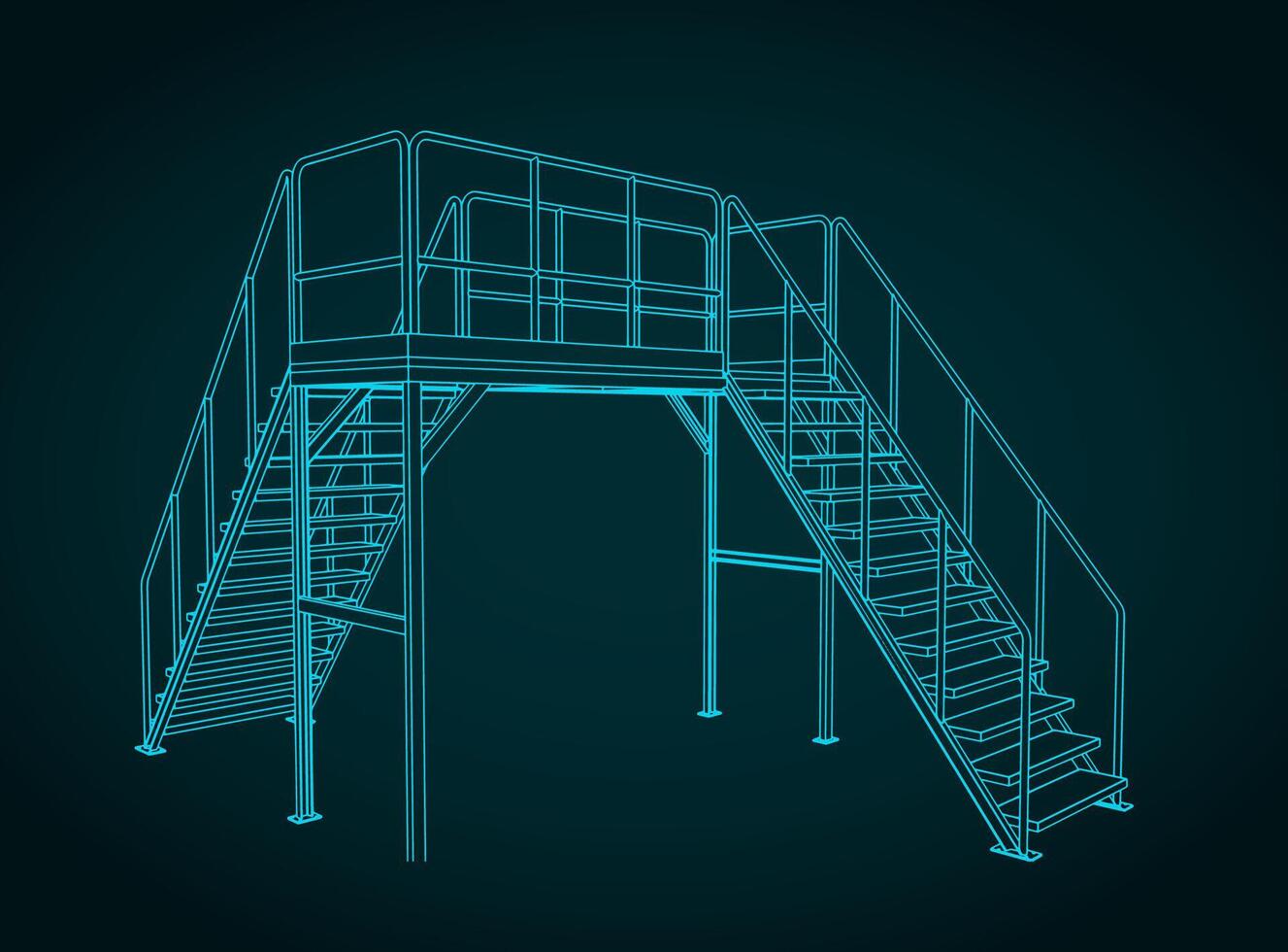 Industrial platform and stairs blueprint illustration vector
