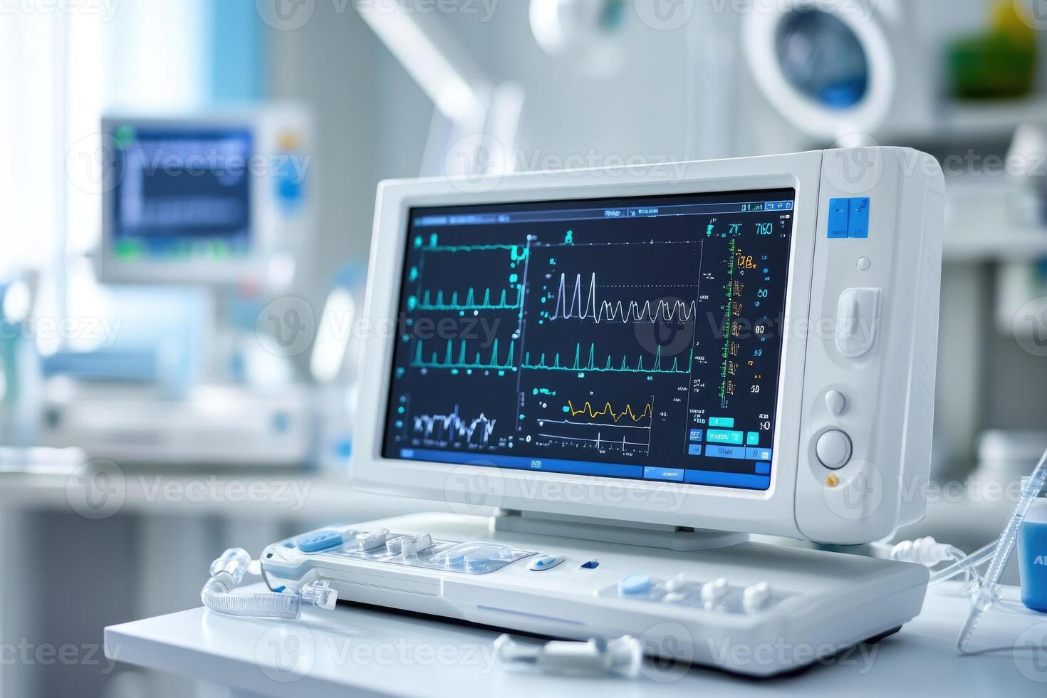 Medical monitor displaying vital signs in operating room photo