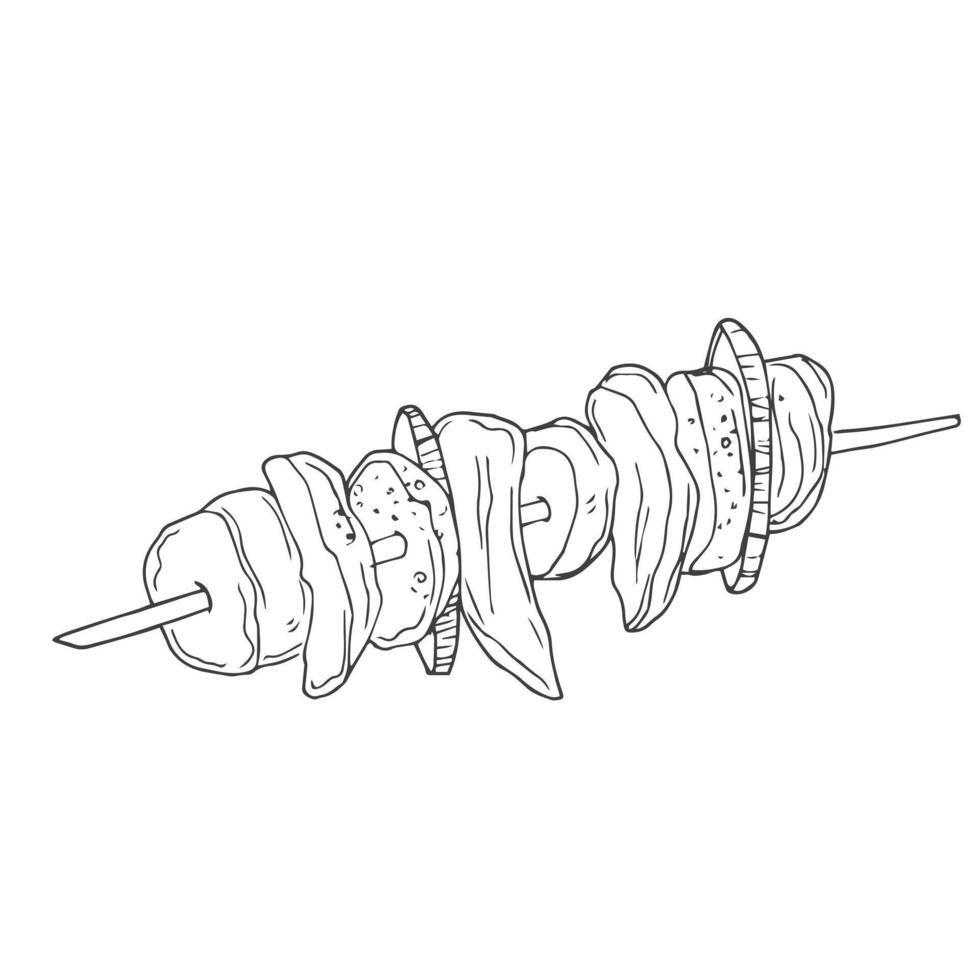 Shish kebab in hand drawn sketch style, illustration isolated vector