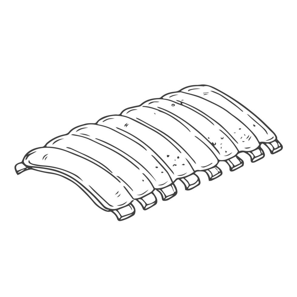 Simple hand drawn line of grilled ribs on white isolated background. illustration in eps 10. Design element for menu, recipe, market and cookbook vector