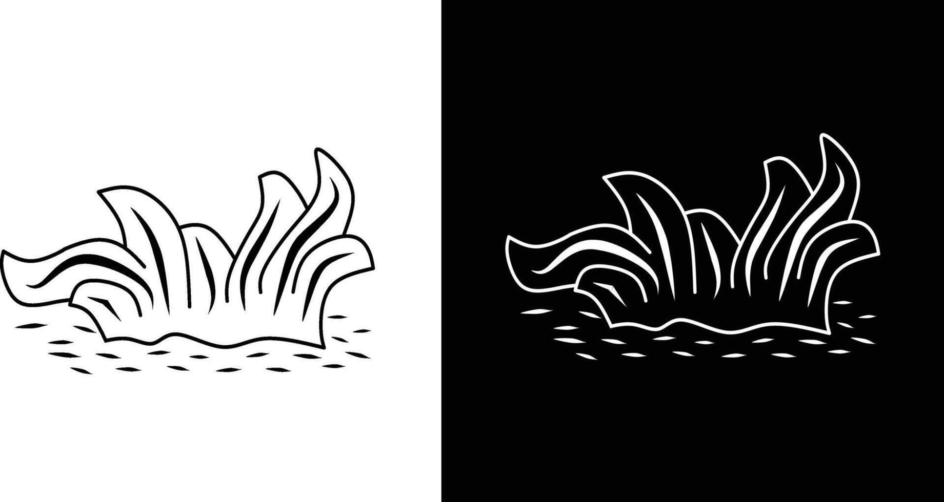 Simple black and white artwork depicting a stylized grass clump surrounded by small shadows, focusing on design simplicity and contrast. vector