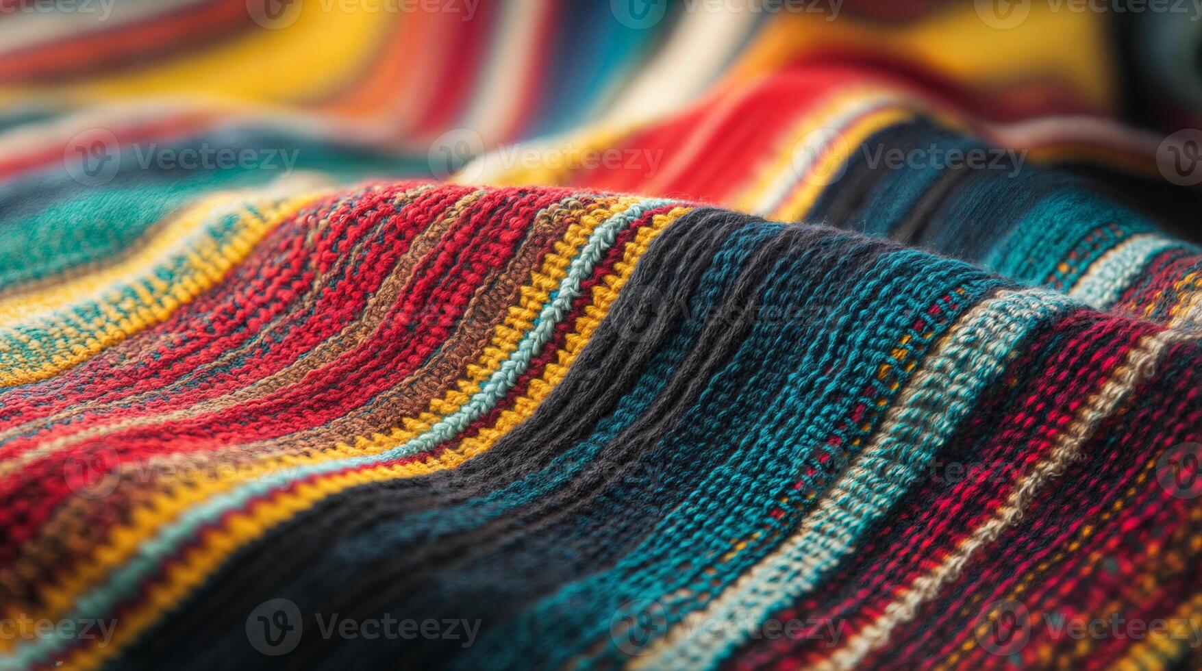 Colorful knitted wool fabric with stripes creating wavy pattern photo