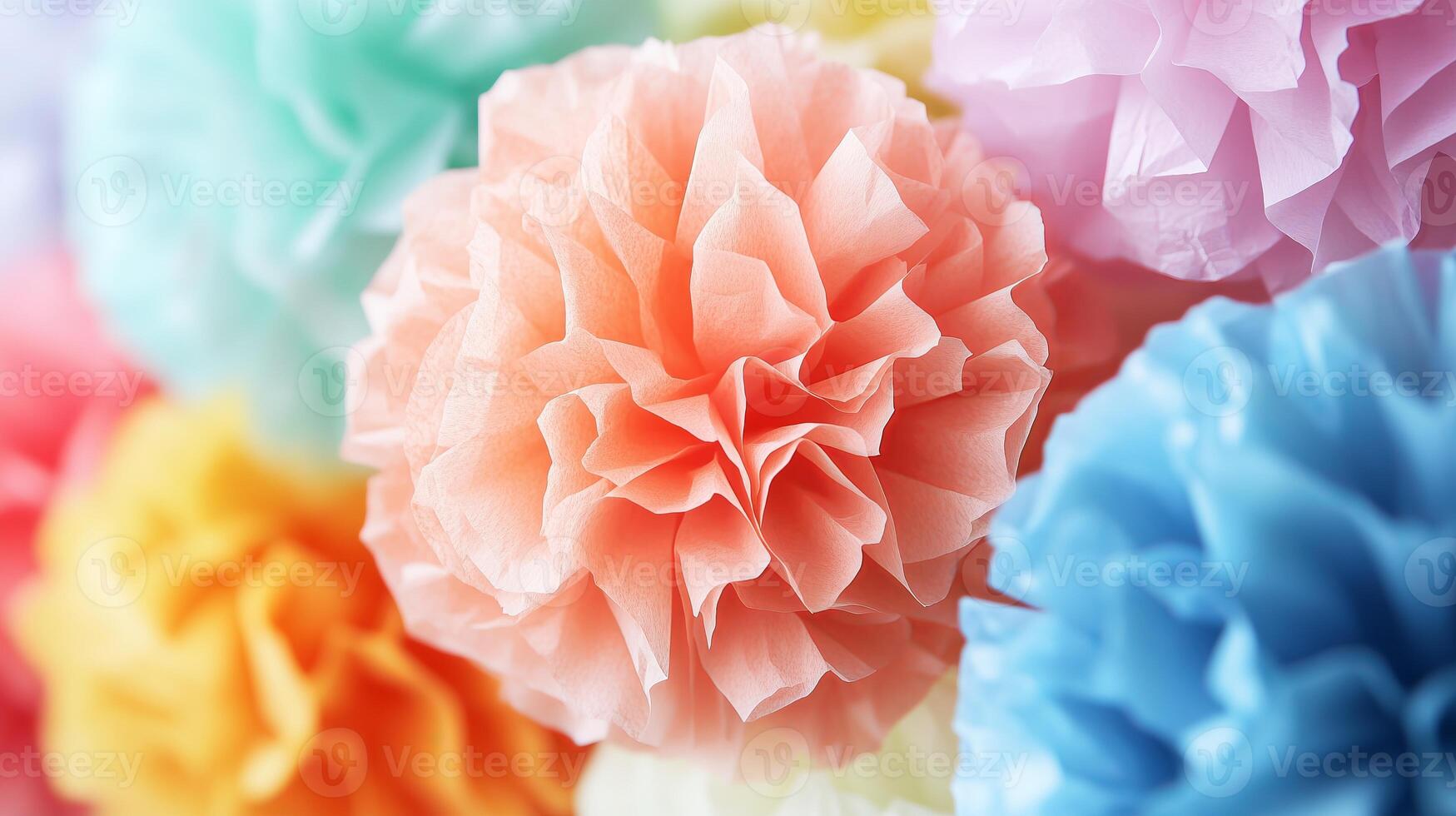 Colorful paper pompoms creating festive atmosphere photo