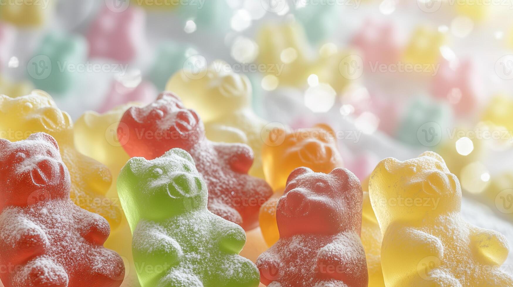 Colorful gummy bears covered in sugar creating a festive atmosphere photo