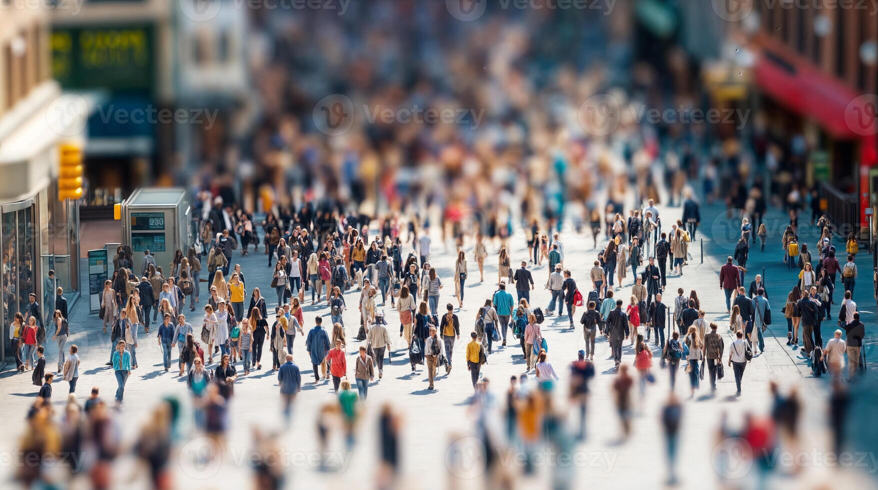 Crowd of people walking on a busy city street during the day photo