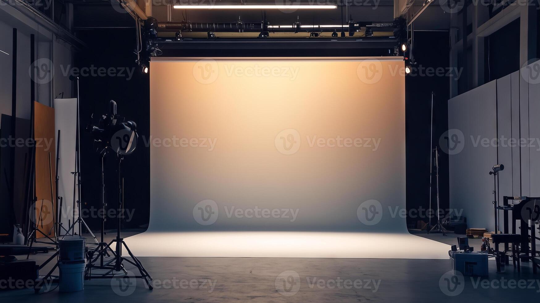 Professional photo studio with lighting equipment and backdrop