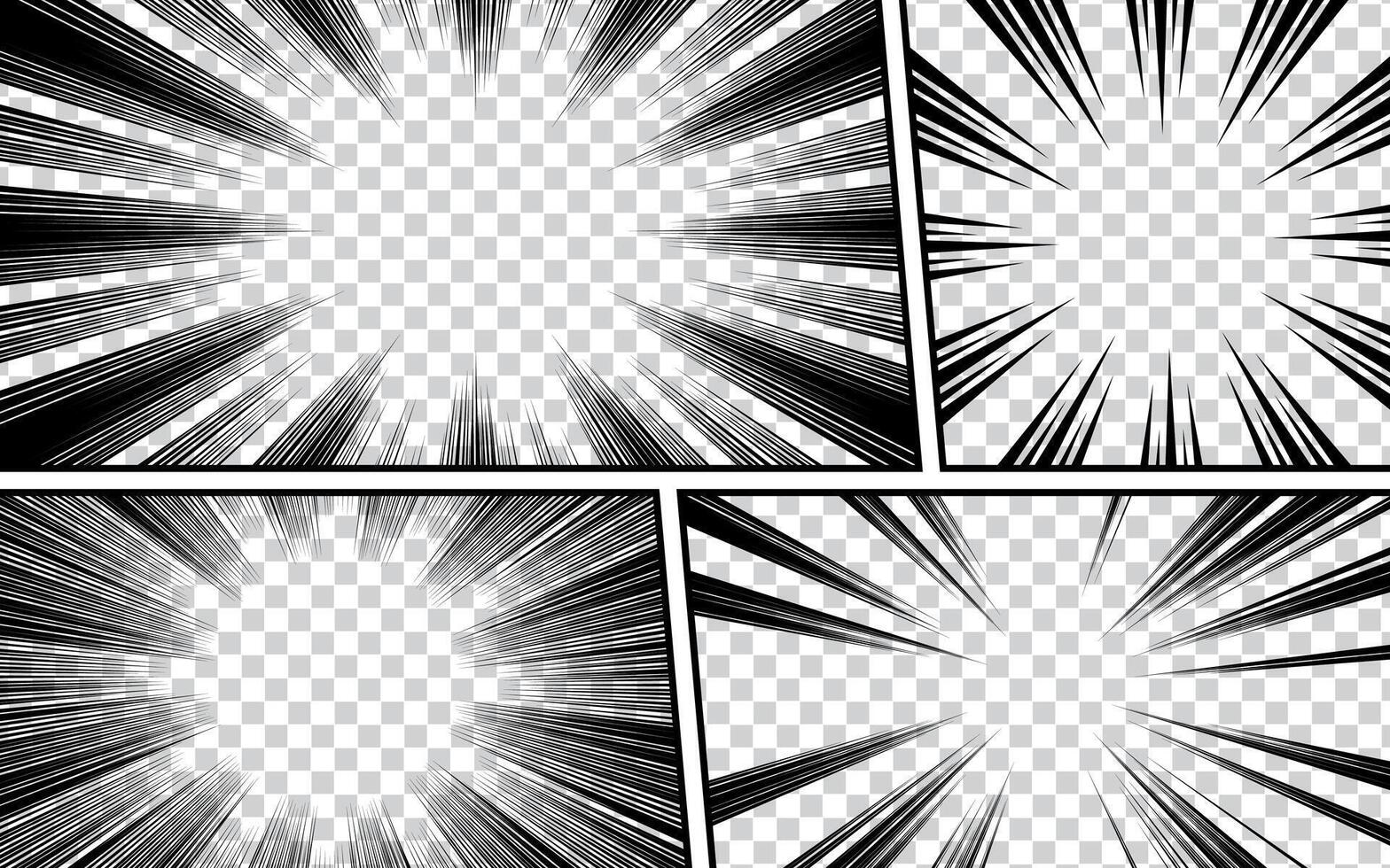 Comic book scenes in various radial and halftone effects. Pop art style blank template vector