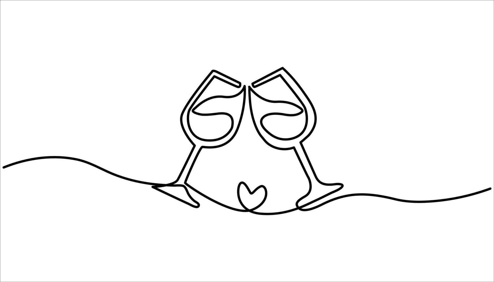 Wine glass continuous one line art drawing illustration vector