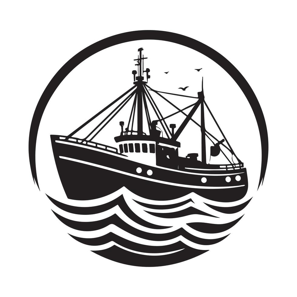 Premium Quality Fishing Trawler Silhouette Vectors Art Set