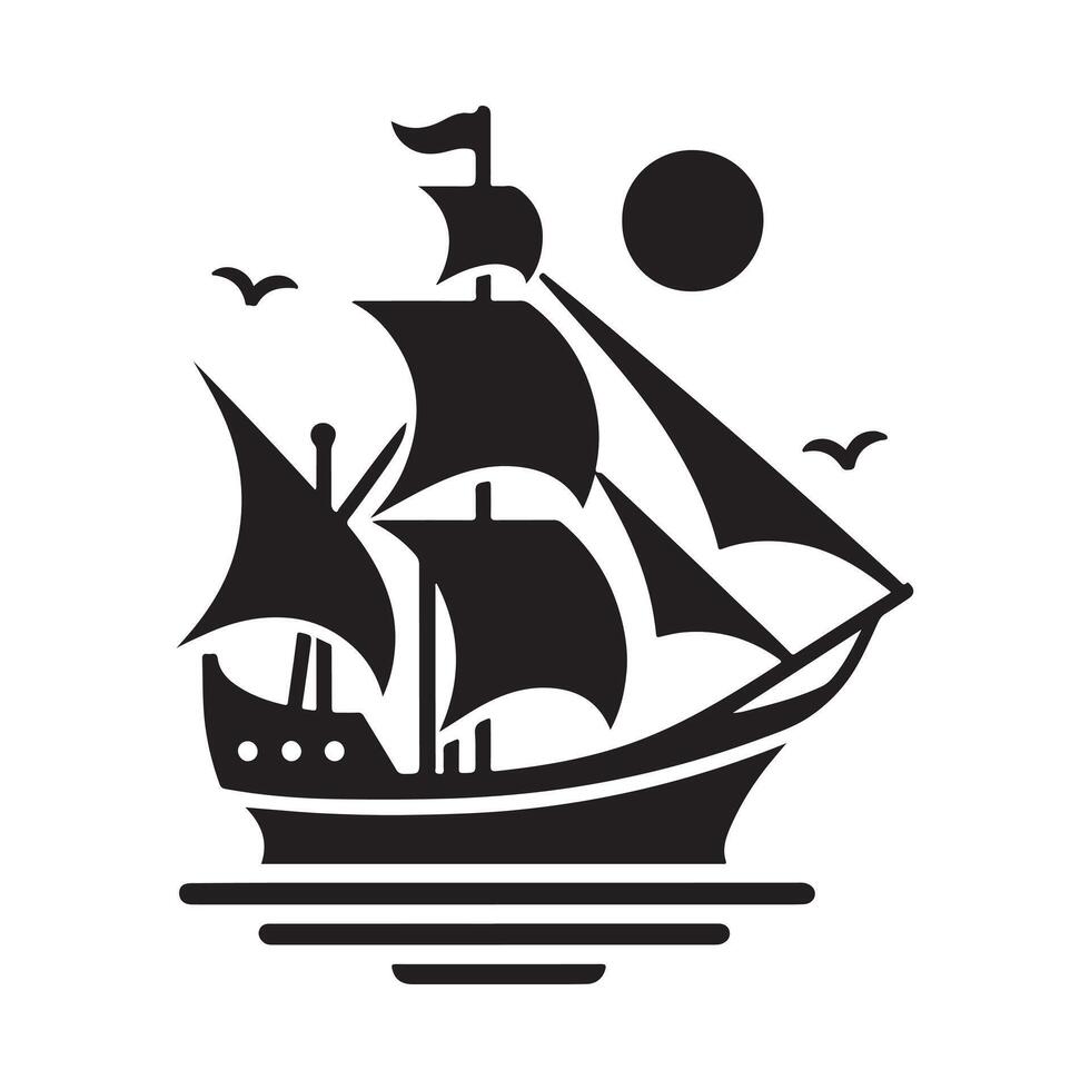 Whaling Ship Silhouette Vectors Illustrations for Nautical Themes