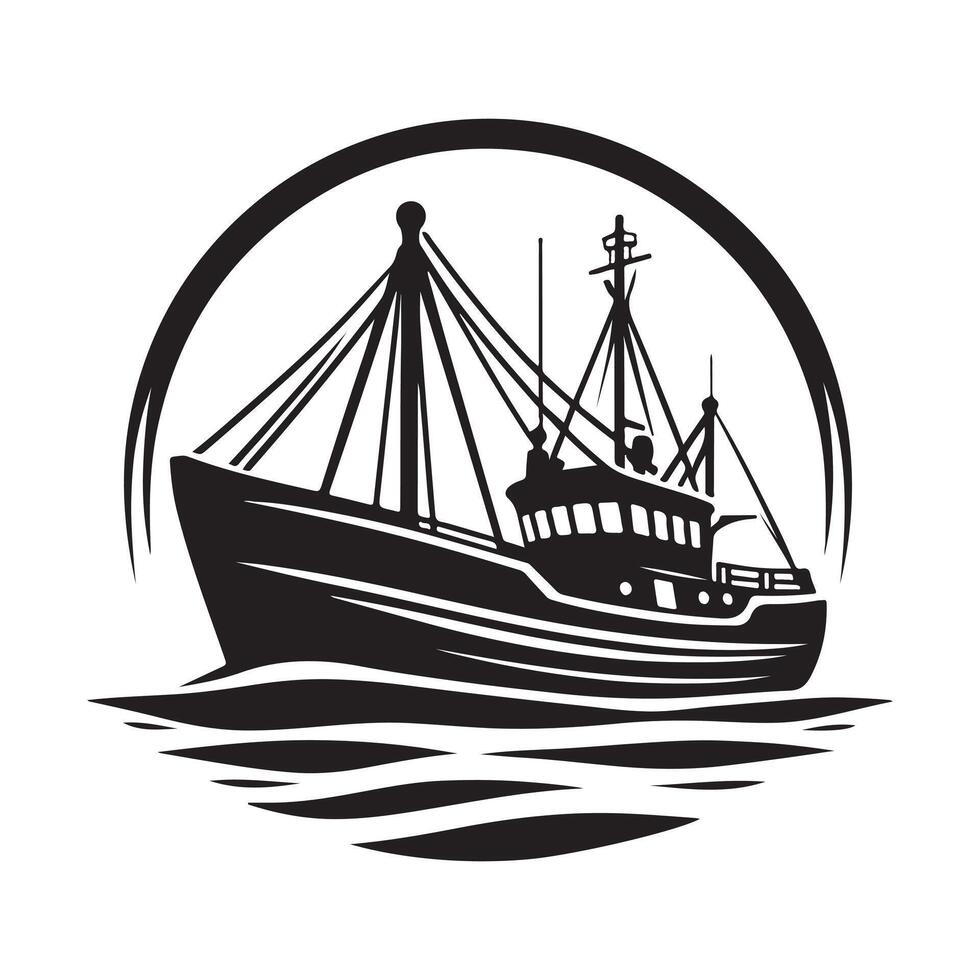 Best Selling Fishing Trawler Silhouette Vectors Illustrations