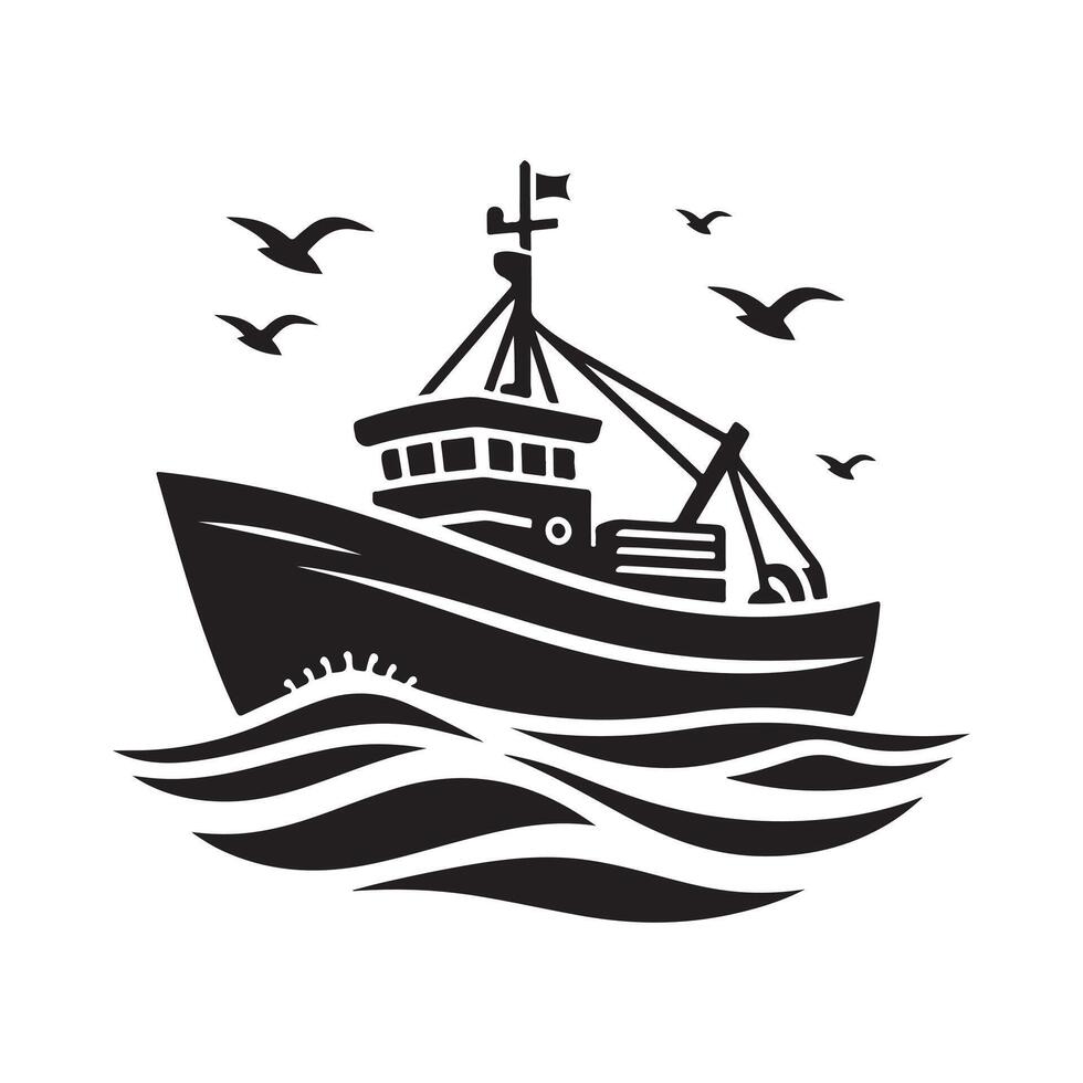 Creative Fishing Trawler Silhouette Vectors Art for Advertising