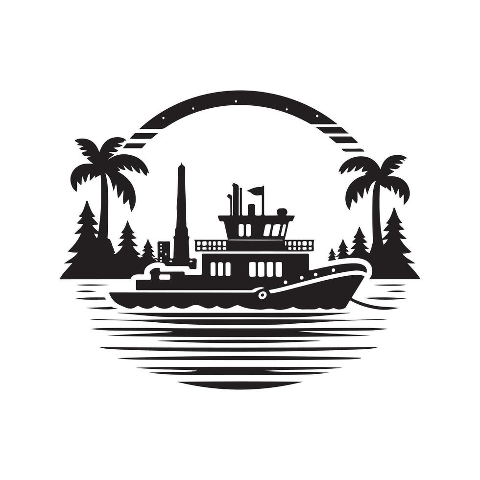Towboat Silhouette Vectors Art for Transportation-Themed Designs