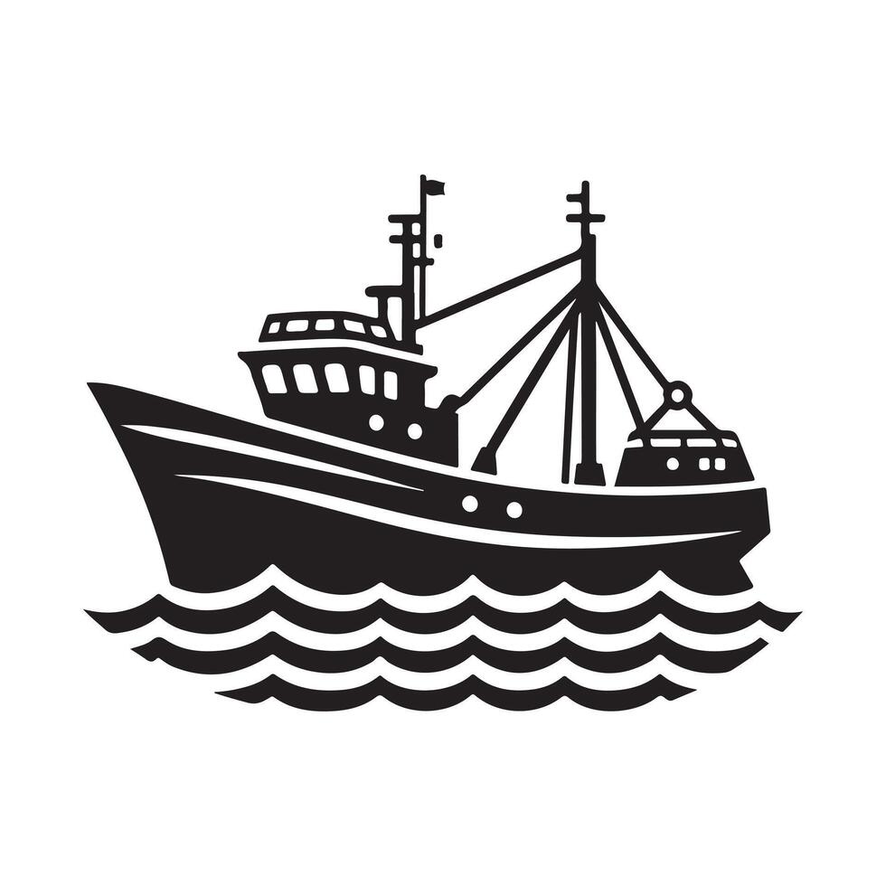 Flat Fishing Trawler Silhouette Vectors Graphics Collection