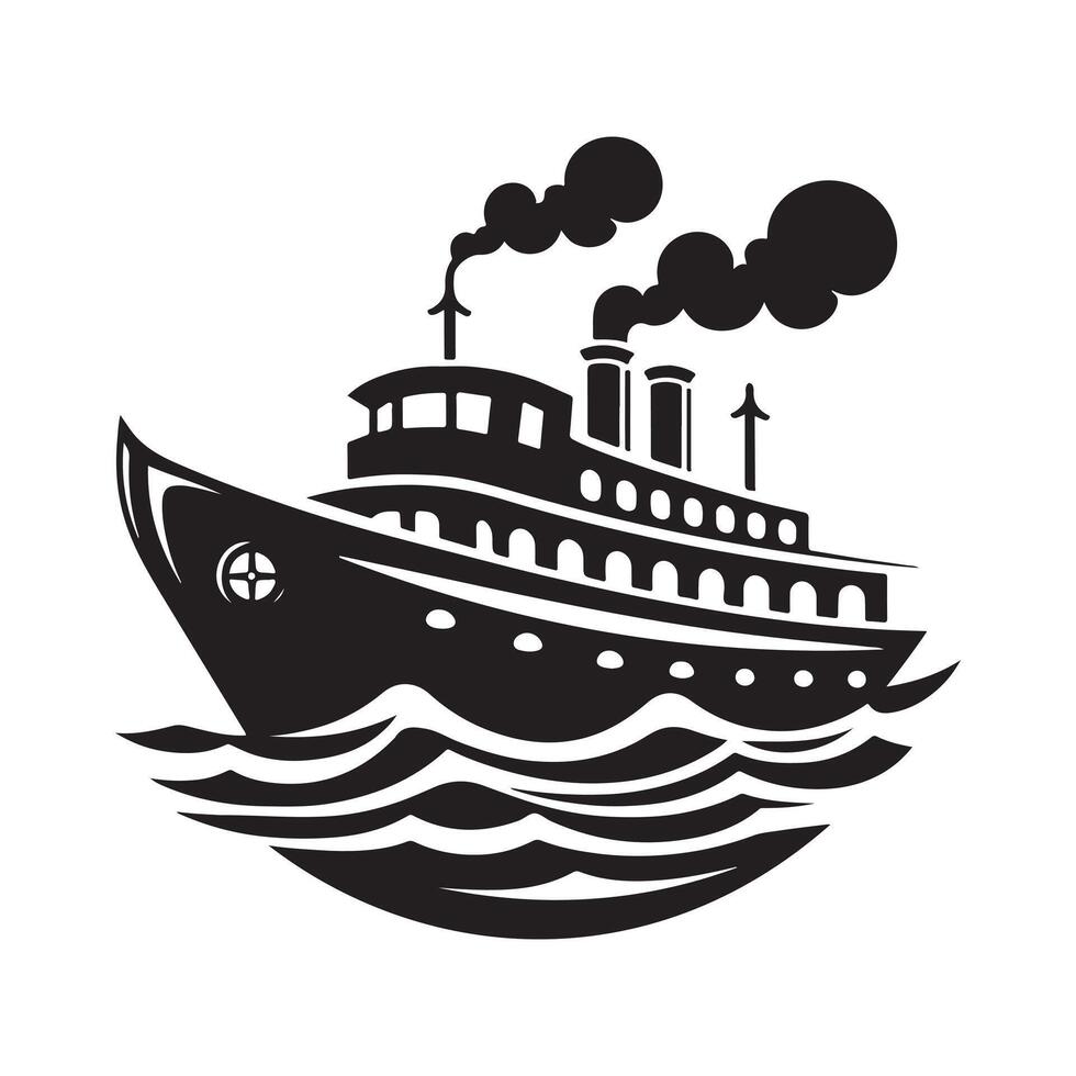 Fireboat Silhouette Vectors Illustrations for Maritime Projects
