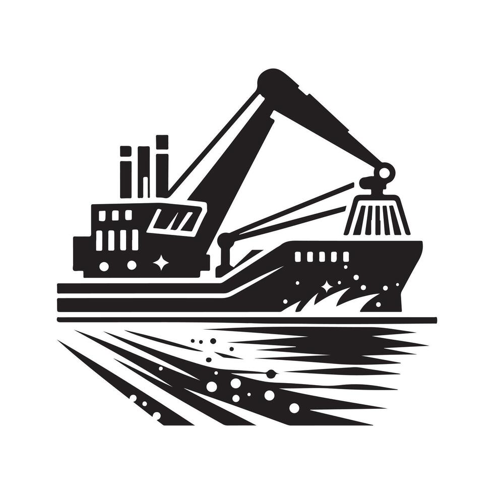 Dredger Silhouette Vectors Illustration for Posters and Ads