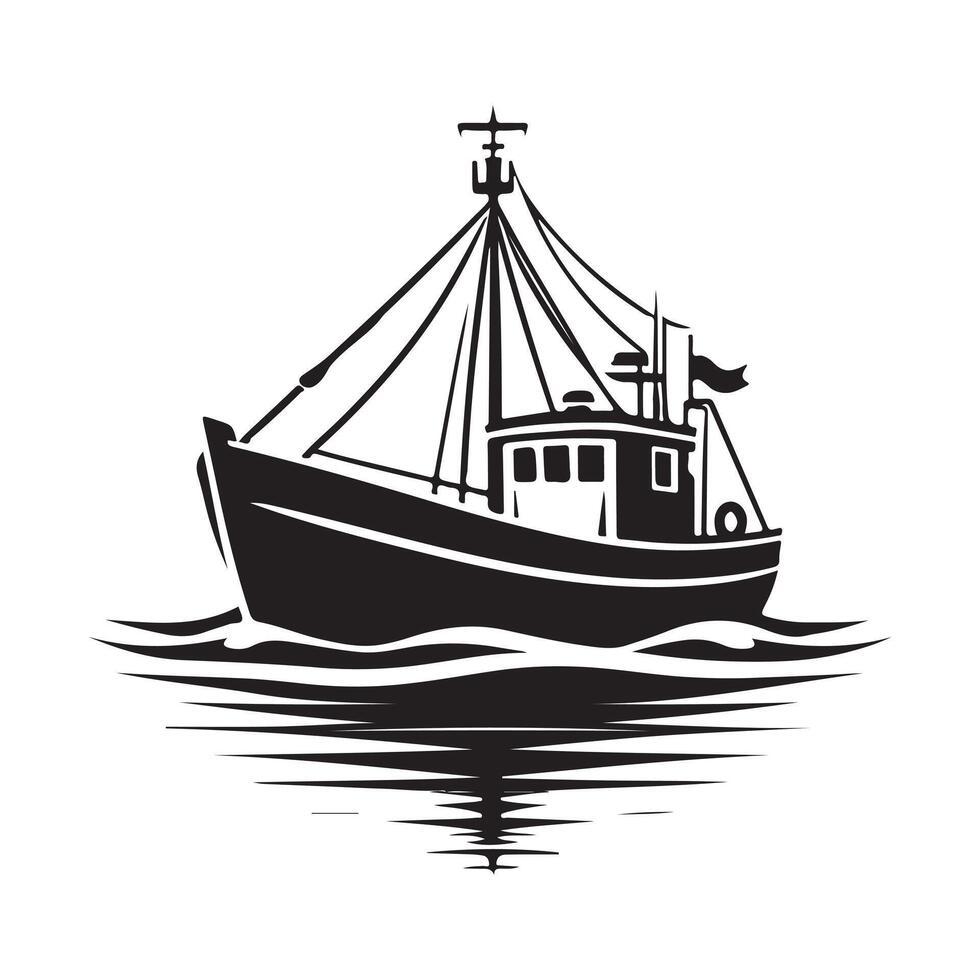 Simple Fishing Trawler Silhouette Vectors Graphics for Beginners