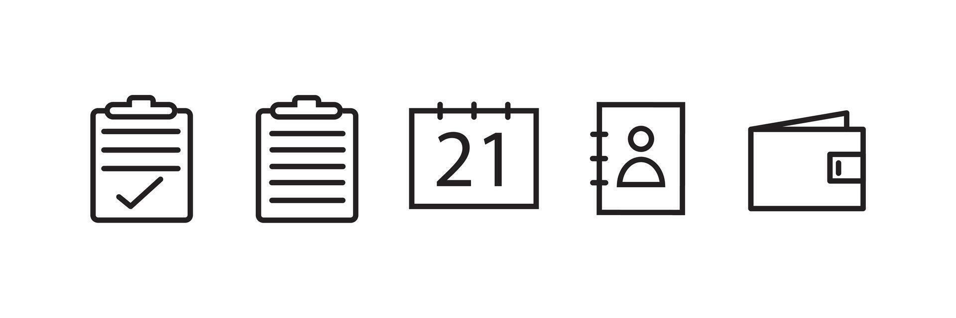 Simple flat icons set wallet, calendar, archive on white background vector