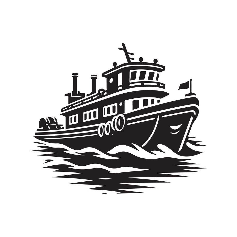 Towboat Silhouette Vectors Art for Boat-Themed Designs