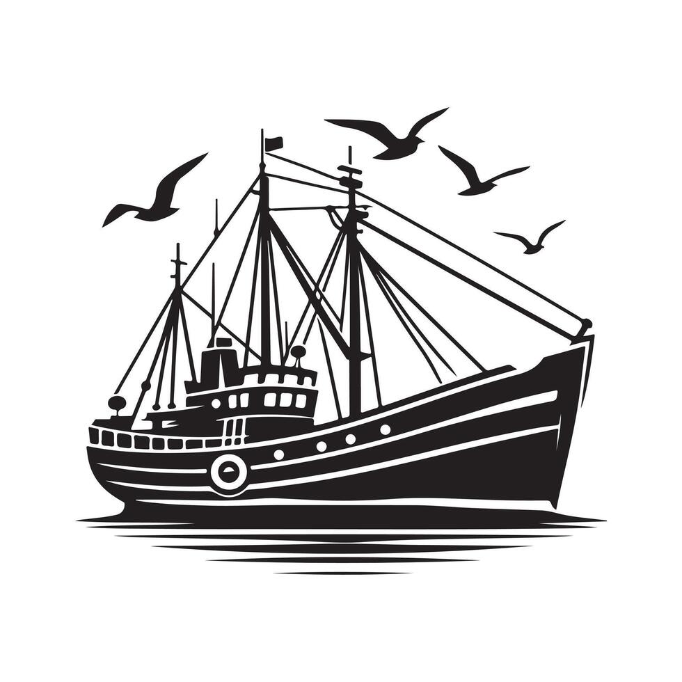 Affordable Fishing Trawler Silhouette Vectors Art Download