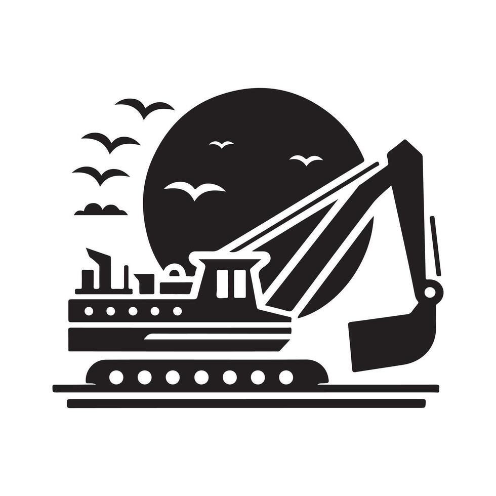 Flat Style Dredger Silhouette Vectors Designs for Digital Use