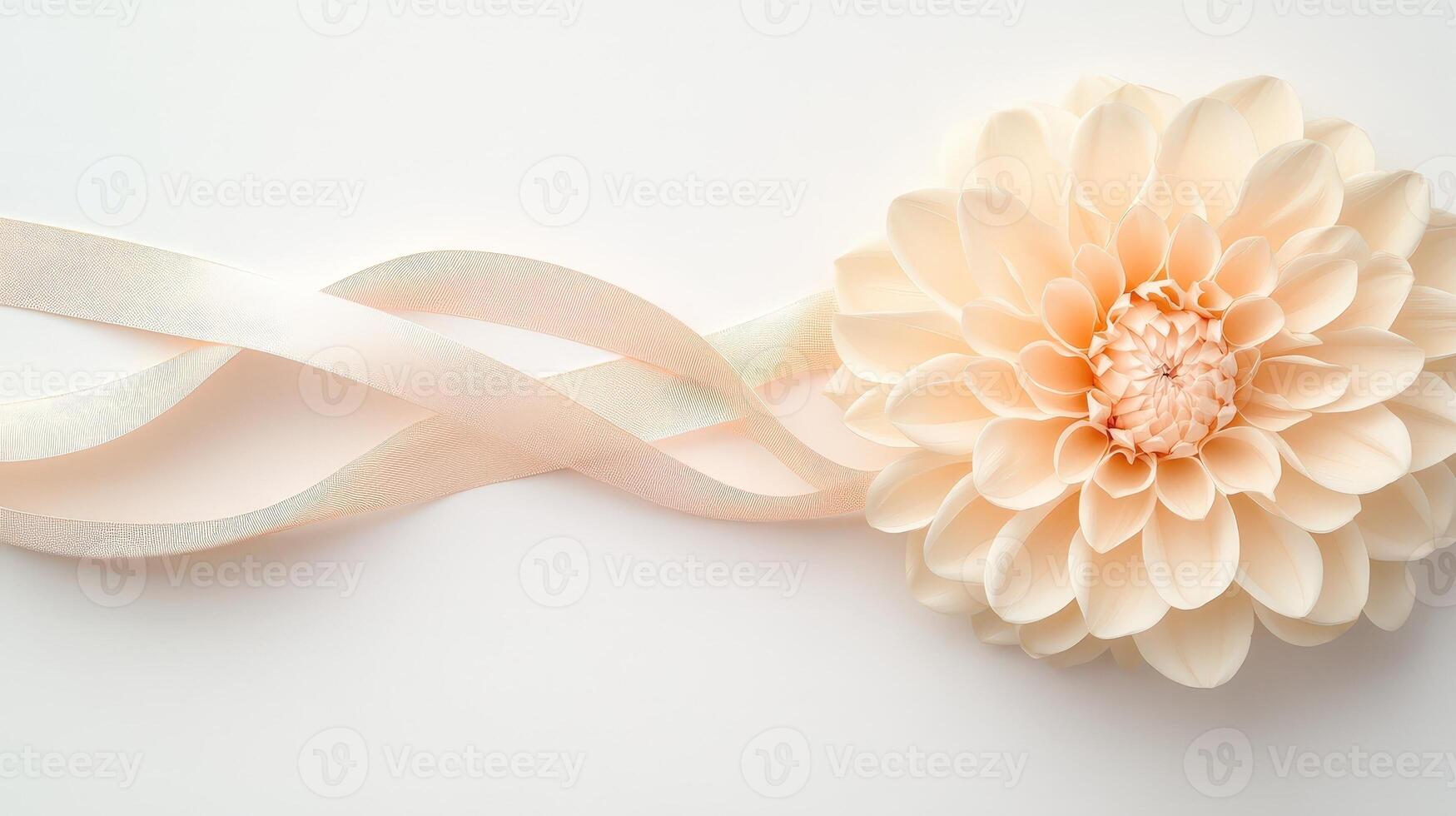 Peach paper flowers and ribbon elegant border on a white background, offering a delicate and stylish backdrop photo