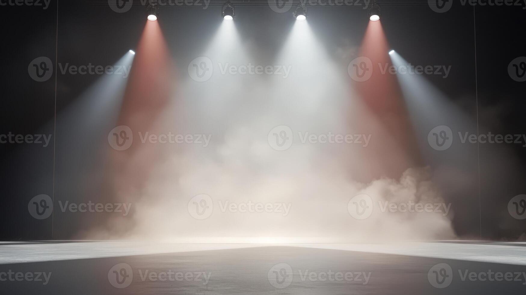 empty stage with red, white, and blue smoke, spotlight effects, particle effects, vibrant and festive backdrop Copy space for text photo