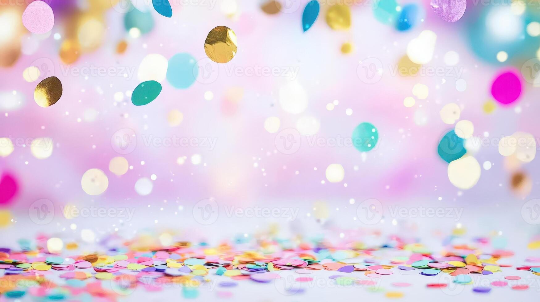 Colorful abstract birthday and carnival party confetti scattered across a festive background, creating a lively copy space for your text photo