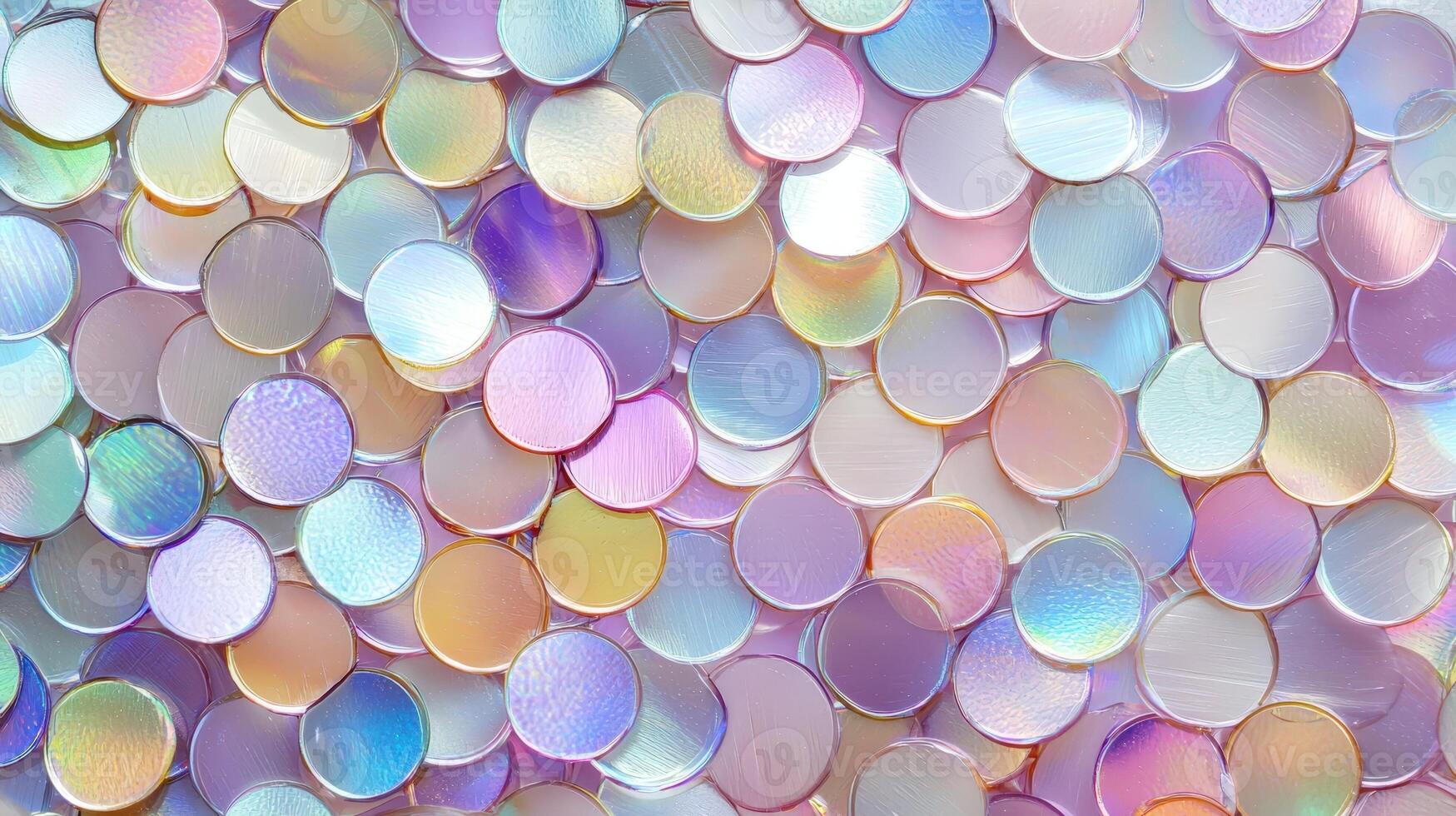 Close up of many small, colorful, glittery circles background photo