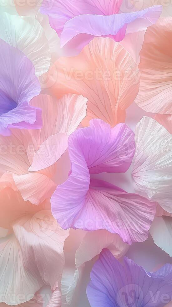 Soft pastel petals layering gently, creating tranquil floral backdrop suggesting gentle romance and spring renewal photo