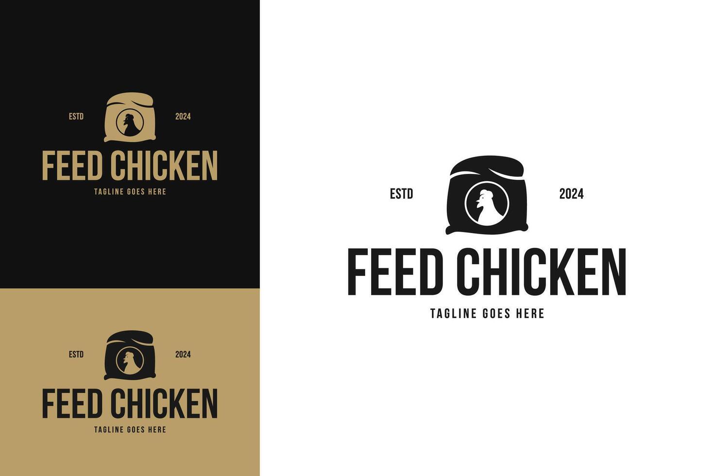 Feed chicken in burlap pouch sack bag logo design template vector