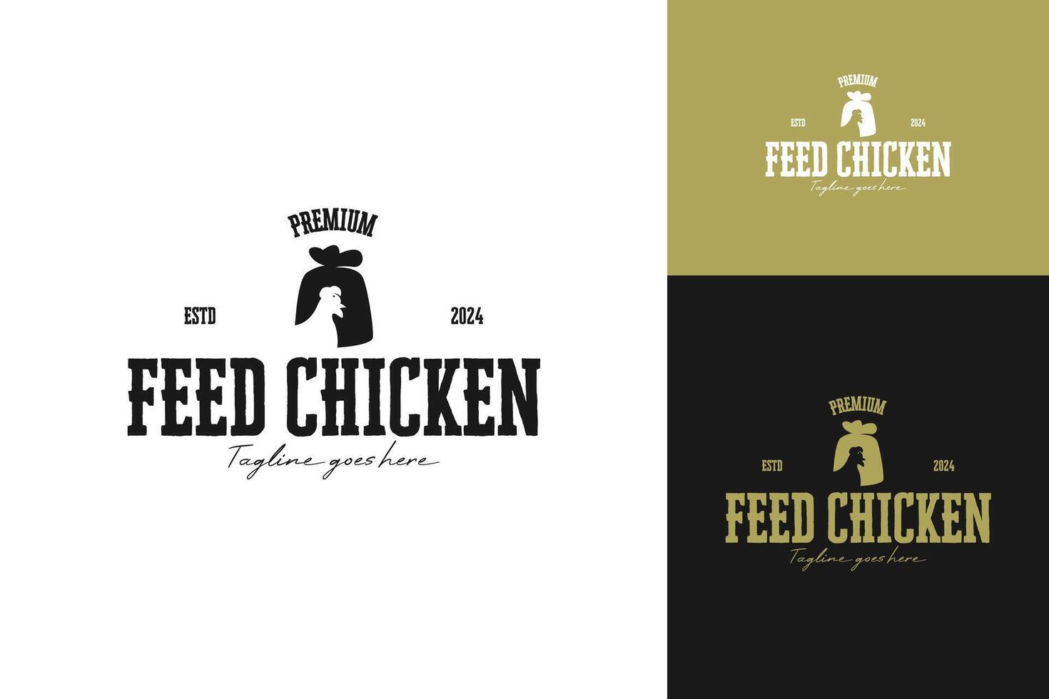 Feed chicken in burlap pouch sack bag logo design vector