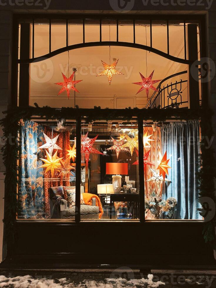 A beautiful shopwindow with Christmas decoration in Lund Sweden photo