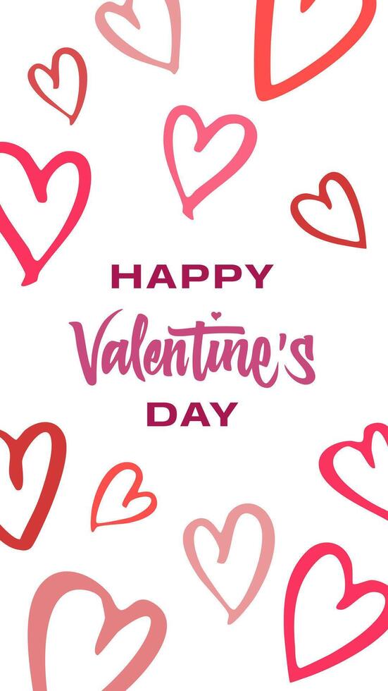 Valentine's Day template with handwritten elements, featuring hearts and romantic accents in red and purple hues, ideal for wedding invitations, greeting cards, or eye-catching social media posts vector